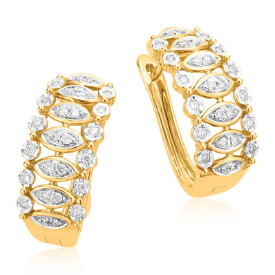 9ct Yellow Gold Round Brilliant Cut 1/4 CARAT tw of Diamonds Huggies Earrings