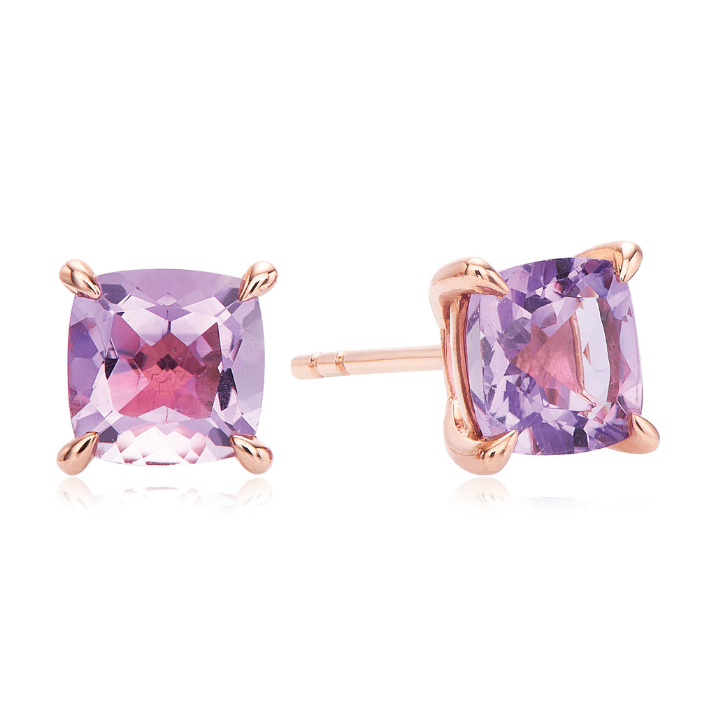 9ct Rose Gold with Cushion Cut of Amethyst Studs Earrings