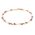 9ct Yellow Gold Marquise Cut Created Ruby Diamond Set Bracelet
