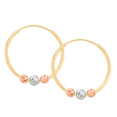 9ct Three Tone Gold & Silver-filled 15mm Multi Ball  Hoop Earrings