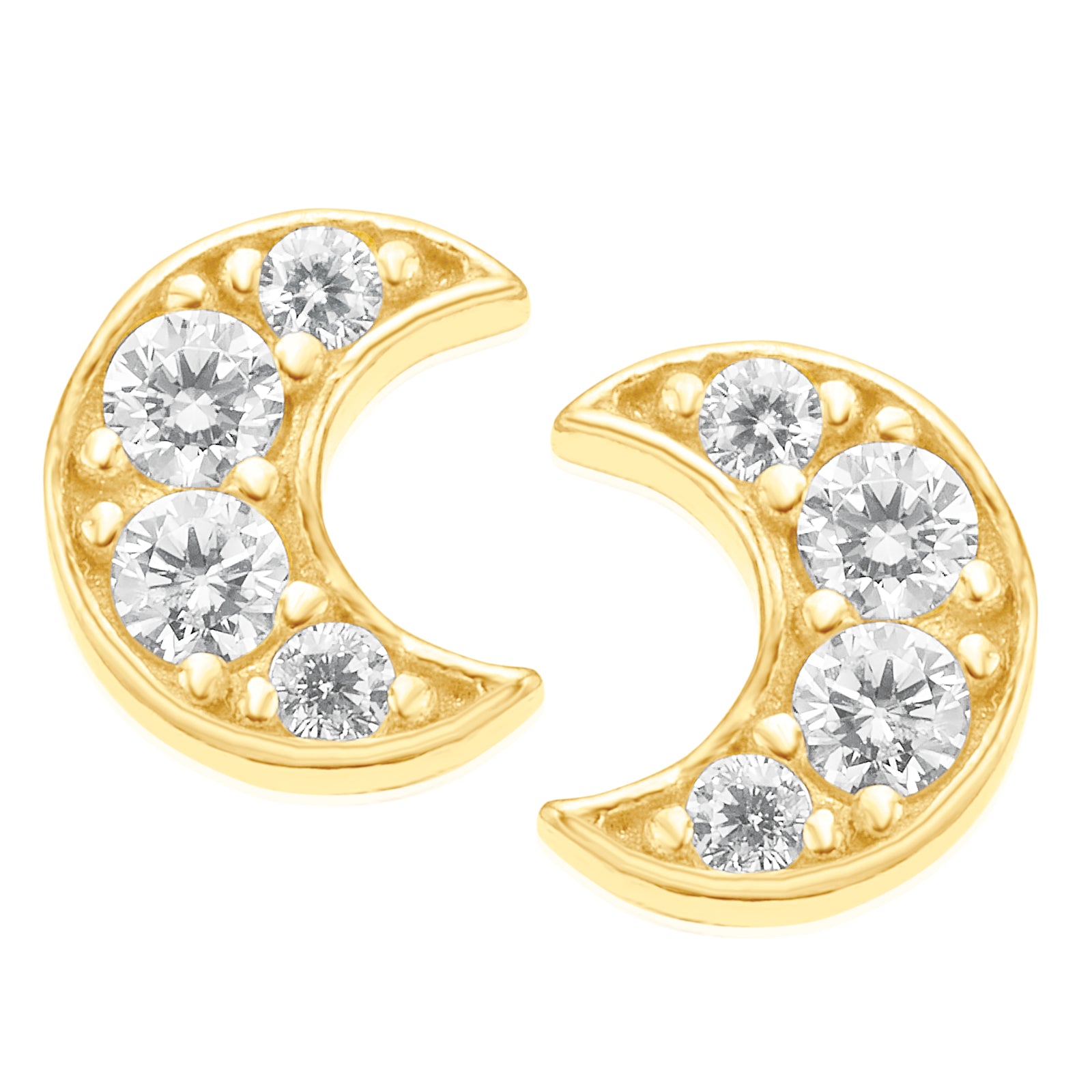 9ct Yellow Gold Silver Filled Moon Cubic Zirconia Stud Earrings