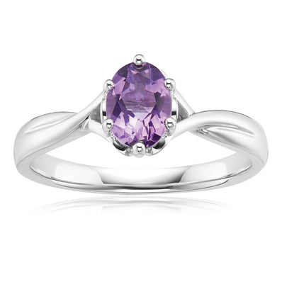 Sterling Silver 7x5mm Oval Cut Amethyst Ring