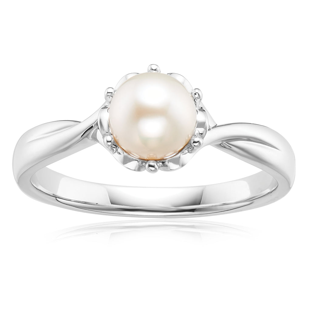 Sterling Silver 6mm White Fresh Water Pearl Ring