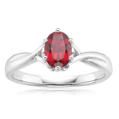 Sterling Silver 7x5mm Oval Cut Created Ruby Ring