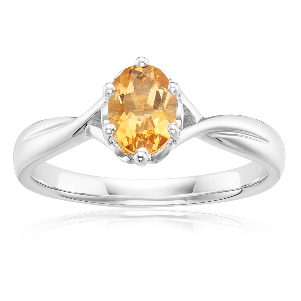 Sterling Silver 7x5mm Oval Cut Citrine Ring