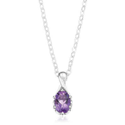 Sterling Silver Oval Cut Amethyst Pendant