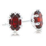 Classic Oval Red Garnet Stud Earrings – Silver Plated, Lab-Created Gemstones