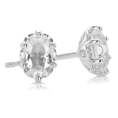 Sterling Silver 6x4mm Oval Cut White Topaz Stud Earrings