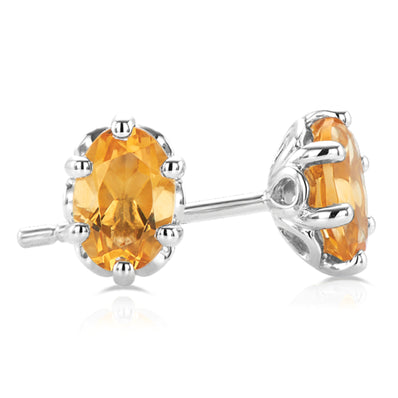 Sterling Silver 6x4mm Oval Cut Citrine  Stud Earrings