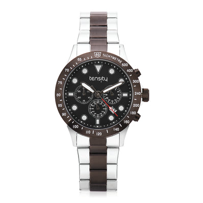 Tensity 44mm Stainless Steel Round Black Dial 50WR Chronograph Watch
