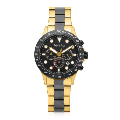 Tensity   44 mm Stainless Steel & Yellow Gold Chronograph Watch with Black Dial