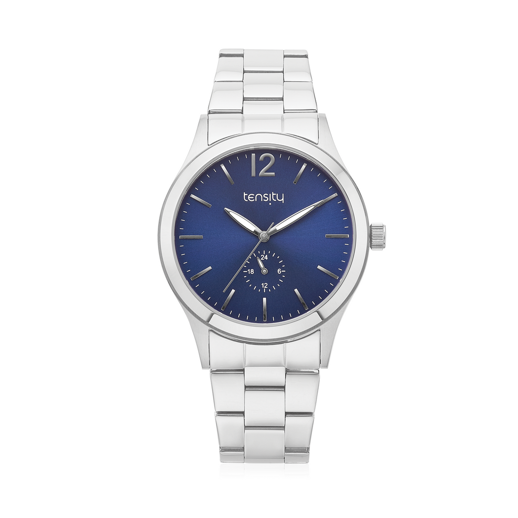 Tensity Stainless Steel 45mm Blue Dial Date Watch – Zamels