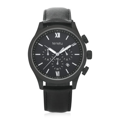 Tensity 45mm Leather Band and Black Dial Chronograph Watch