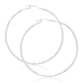 Sterling Silver 60x1.8mm Pattern  Hoop Earrings