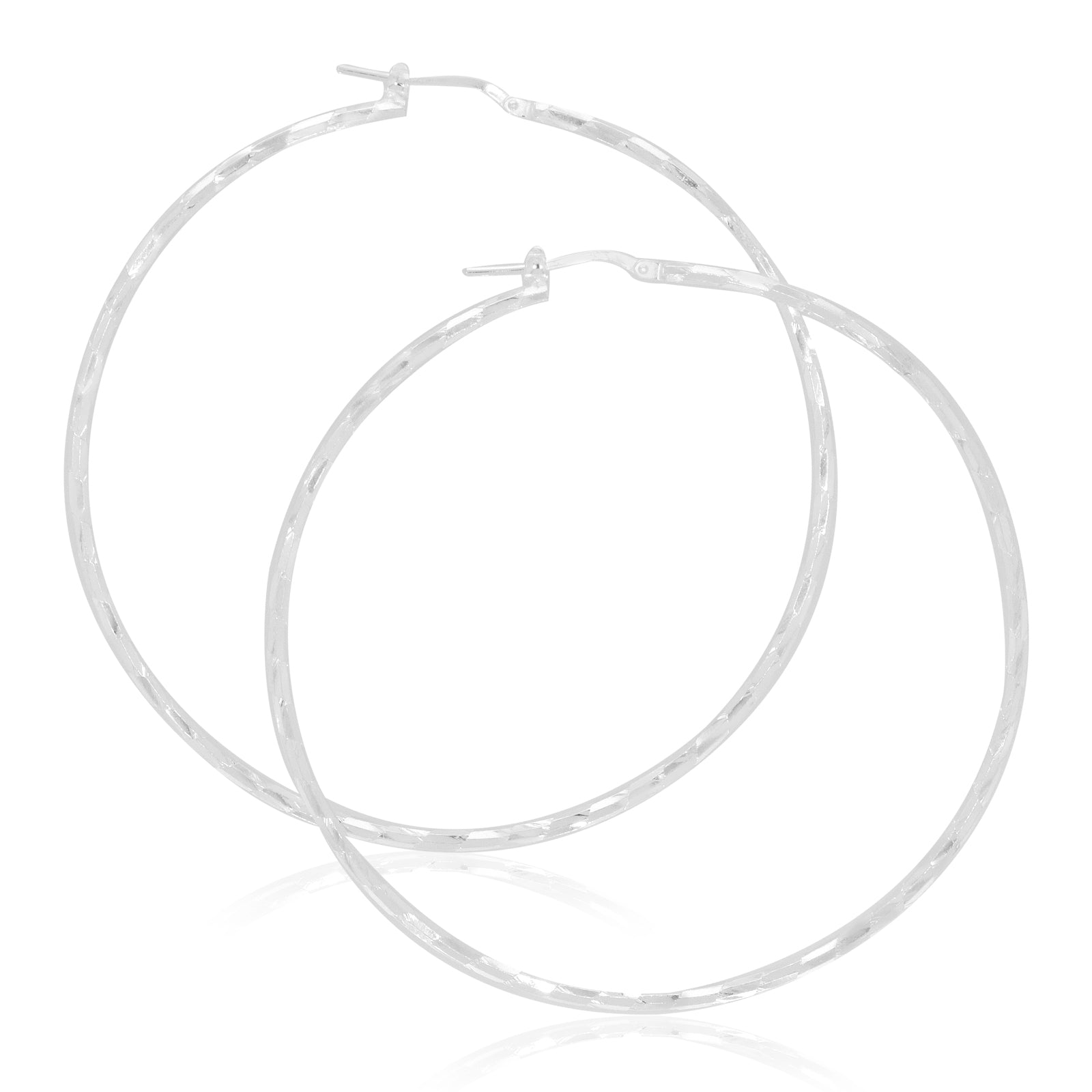 Sterling Silver 60x1.8mm Pattern  Hoop Earrings