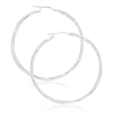 Sterling Silver 50x2.5mm Twist  Hoop Earrings