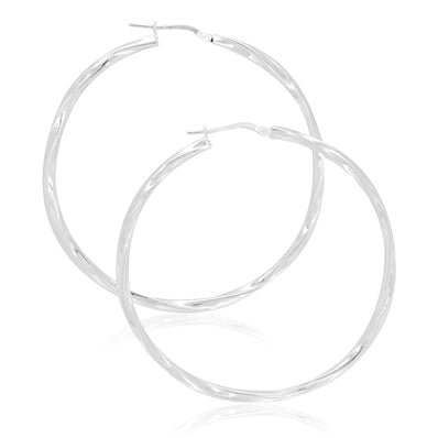 Sterling Silver 50x2.5mm Twist  Hoop Earrings