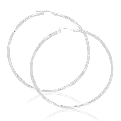 Sterling Silver 70x2.5mm Twist  Hoop Earrings