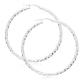 Sterling Silver 50mm Patterned Hoop Earrings