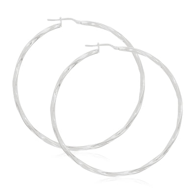 Sterling Silver 60x2.5mm Twist  Hoop Earrings