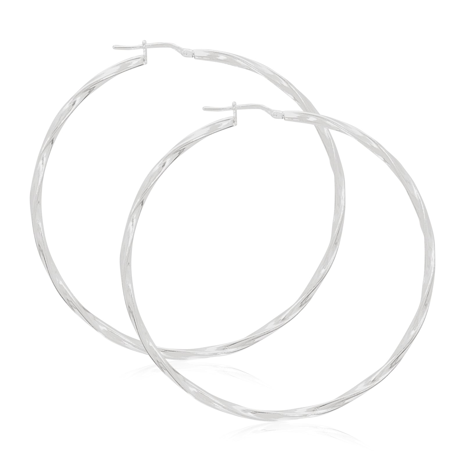Sterling Silver 60x2.5mm Twist  Hoop Earrings