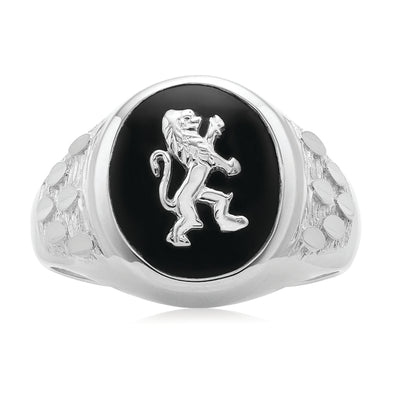 Sterling Silver  Oval Lion Onyx Signet Ring