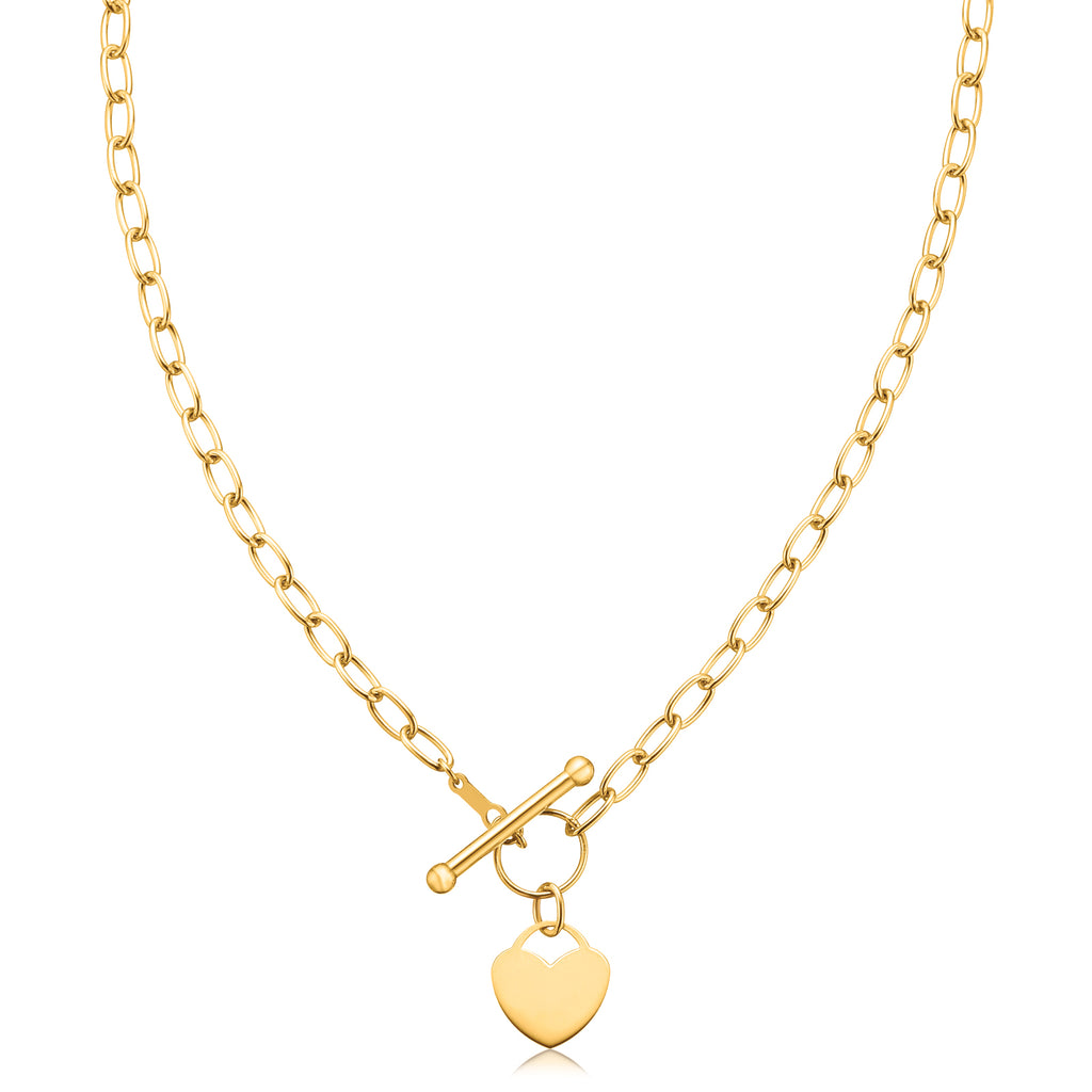 9ct Yellow Gold & Silver-filled 45cm T-bar Heart Necklace