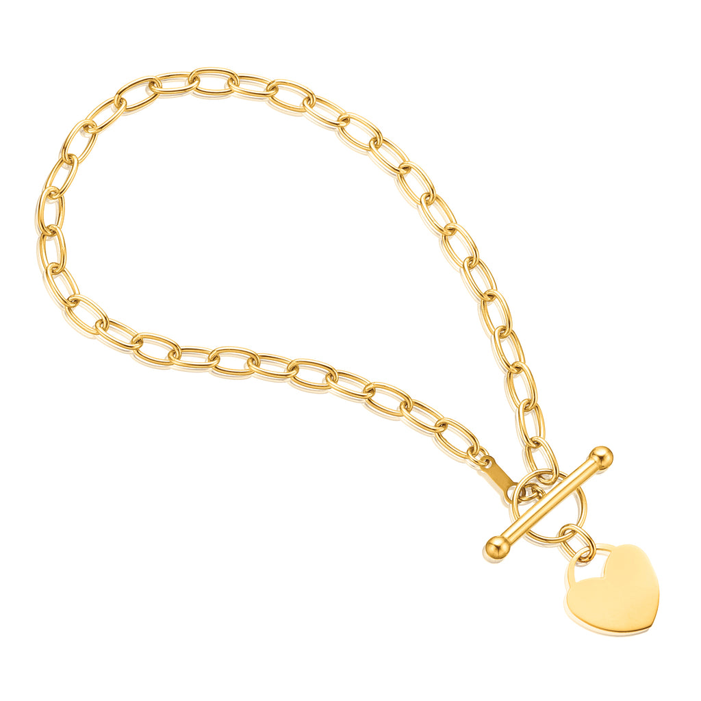 9ct Yellow Gold & Silver-filled 19cm T-bar Heart Bracelet