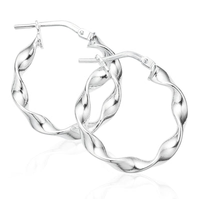 Sterling Silver 15mm Twist  Hoop Earrings