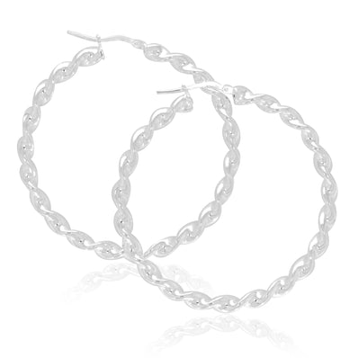 Sterling Silver 40mm Twist  Hoop Earrings