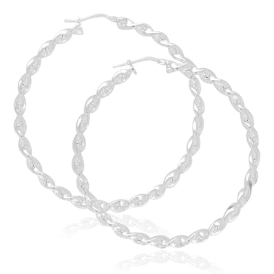 Sterling Silver 50mm Twist  Hoop Earrings