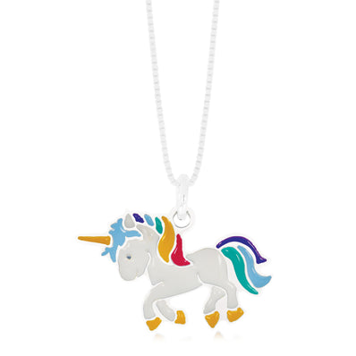 Sterling Silver 45 cm Enamel Unicorn Kids Necklace