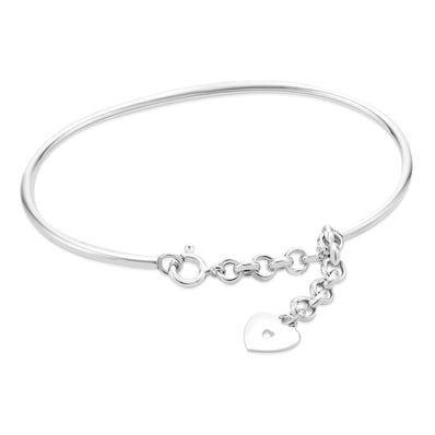 Sterling Silver 65 mm Drop Heart Bangle