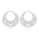 Sterling Silver  30 mm Round Pattern Hoop Earrings