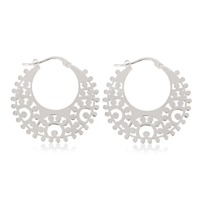 Sterling Silver  30 mm Round Pattern Hoop Earrings