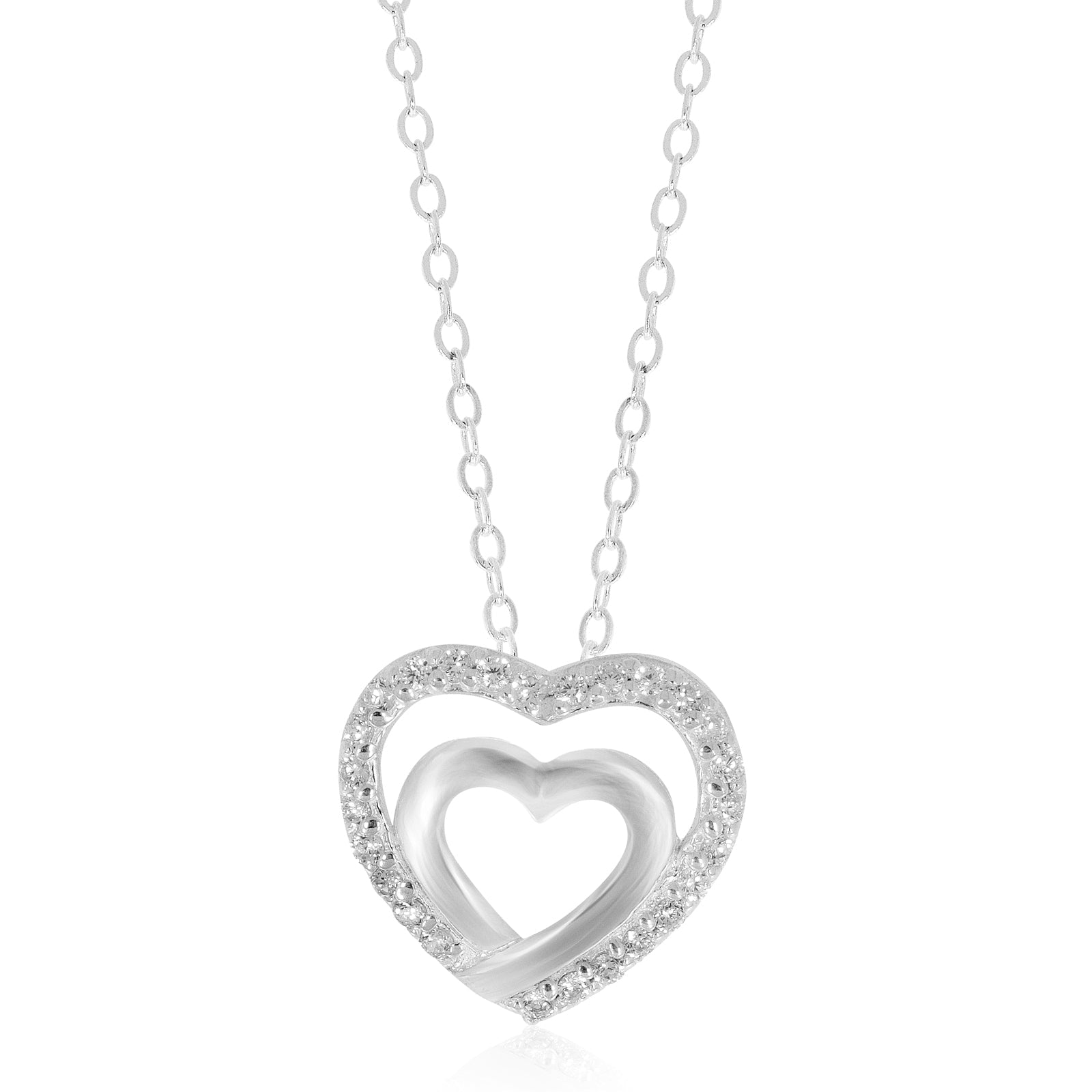 Sterling Silver Round White Cubic Zirconia Heart Pendant