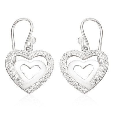 Sterling Silver Cubic Zircoina Heart Drop Earrings