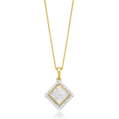 New York 14ct Yellow Gold Princess & Round Brilliant Cut 3/4 CARAT tw of Diamonds Pendant