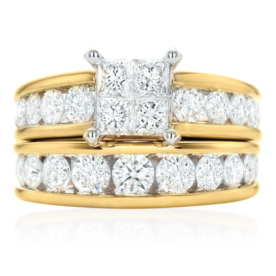 New York 14ct Two Tone Gold Round Brilliant & Princess Cut 3 CARAT tw of Diamonds Ring