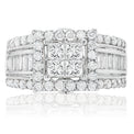 New York 14ct White Gold Princess & Baguette & Round Brilliant Cut 2 CARAT tw of Diamonds Ring