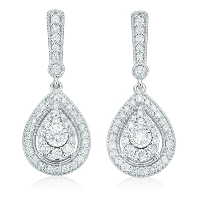 Paris 14ct White Gold Round Brilliant Cut 1/2 CARAT tw of Diamonds Drop Earrings