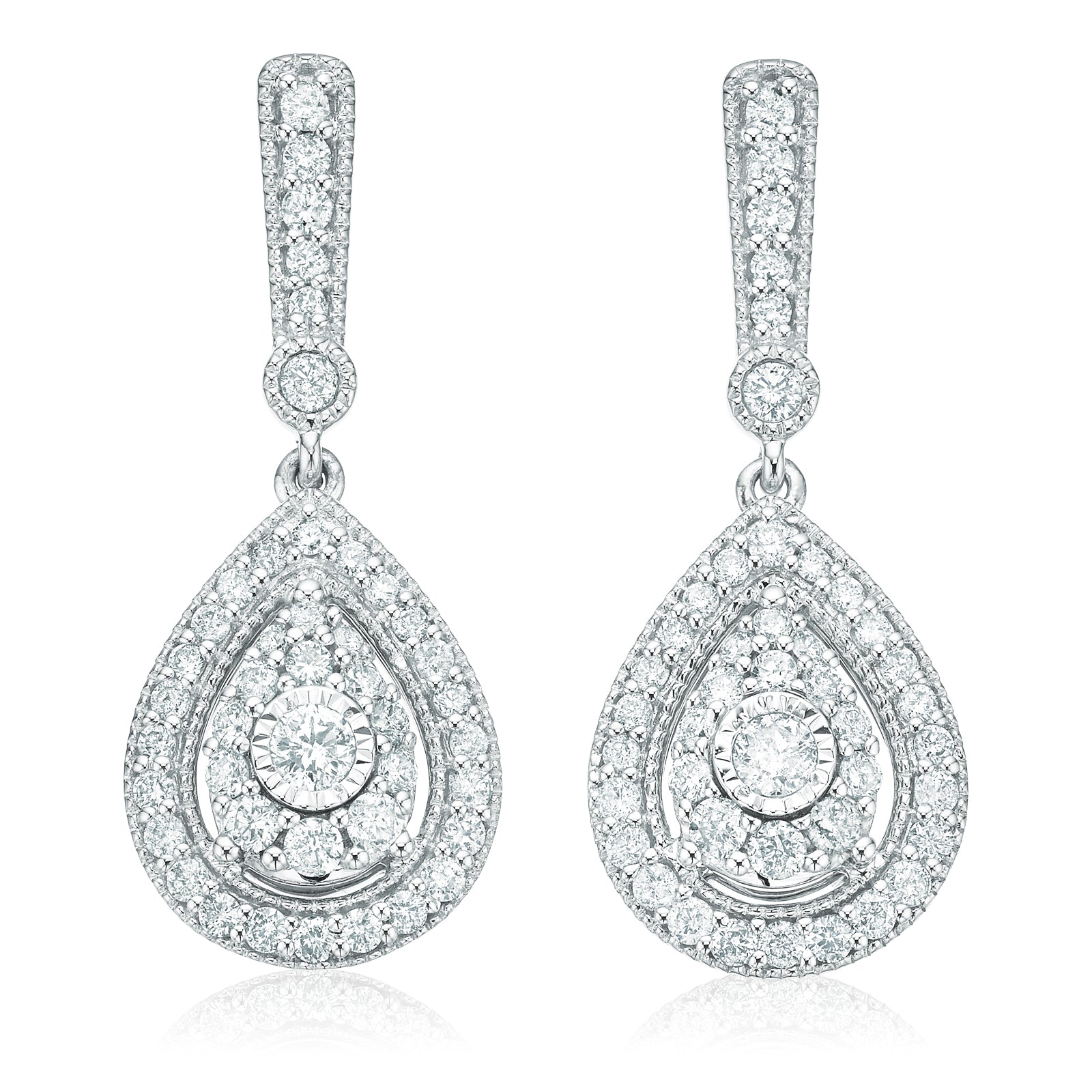 Paris 14ct White Gold Round Brilliant Cut 1/2 CARAT tw of Diamonds Drop Earrings