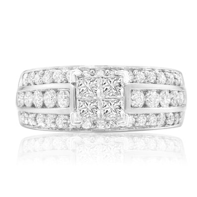 New York 14ct White Gold Round Brilliant & Princess Cut 1 3/4 CARAT tw of Diamonds Ring