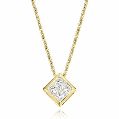 New York 14ct Yellow Gold Princess Cut 1/4 CARAT tw of Diamonds Pendant