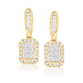 New York 14ct Yellow Gold Round Brilliant & Princess Cut 1 CARAT tw of Diamonds Drop Earrings