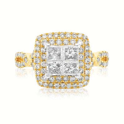 New York 14ct Yellow GoldÃ‚Â  Princess & Round Brilliant Cut 1 1/2 CARAT tw of Diamonds Ring