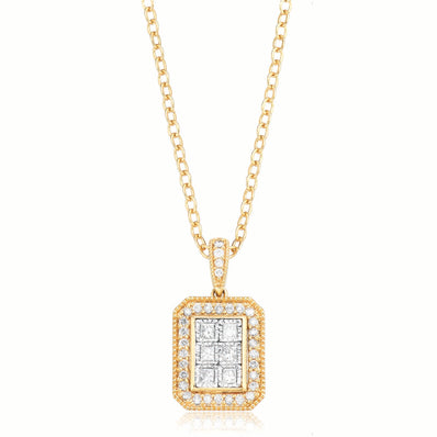 New York 14ct Yellow Gold Princess & Round Brilliant Cut 1/4 CARAT tw of Diamonds Pendant