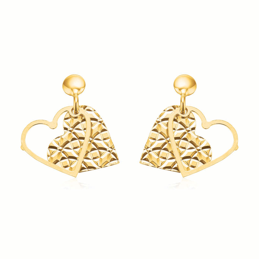 9ct Yellow Gold & Silver-filled  Double Heart Drop Earrings