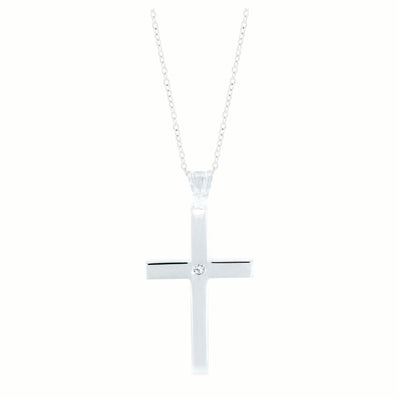 Sterling Silver 35x20 mm White Cubic Zirconia Cross Pendant