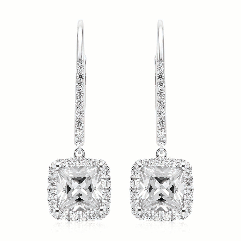 Kiss Sterling Silver Princess Cut Cubic Zirconia made with Swarovski Elements Drop Earrings